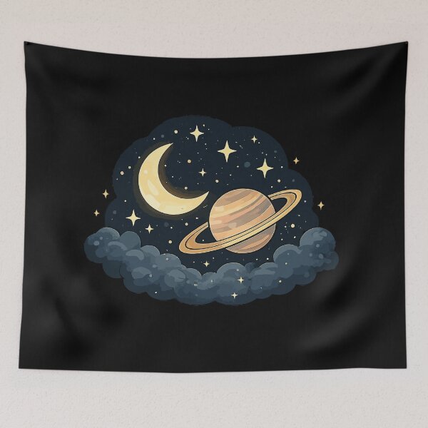 Item preview, Crescent Moon and Saturn Dreamscape designed and sold by RidaSalArt.
