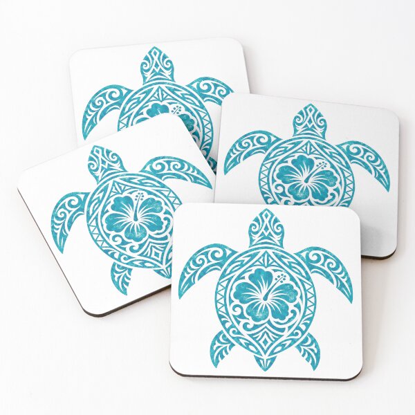Item preview, Tribal Sea Turtle Turquoise Hibiscus designed and sold by OTSC.