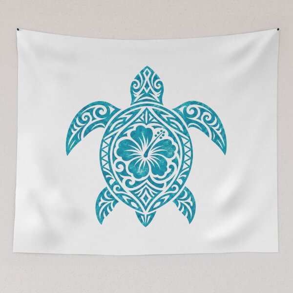 Item preview, Tribal Sea Turtle Turquoise Hibiscus designed and sold by OTSC.