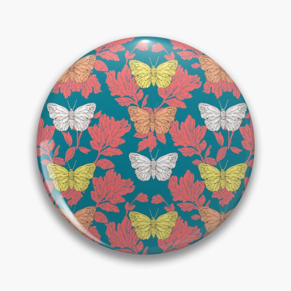 Item preview, Retro Butterfly Botanical Pattern Teal Coral designed and sold by Little Wimbly.