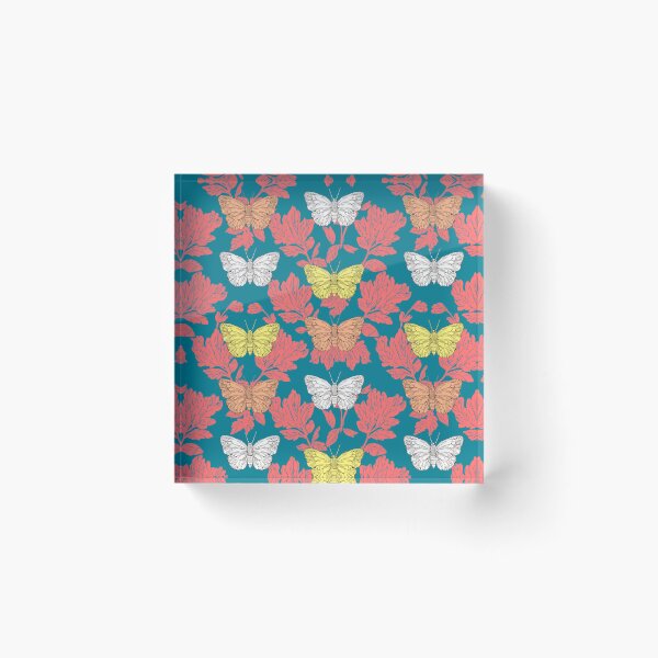 Item preview, Retro Butterfly Botanical Pattern Teal Coral designed and sold by Little Wimbly.