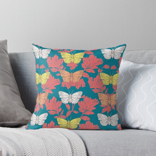 Item preview, Retro Butterfly Botanical Pattern Teal Coral designed and sold by Little Wimbly.