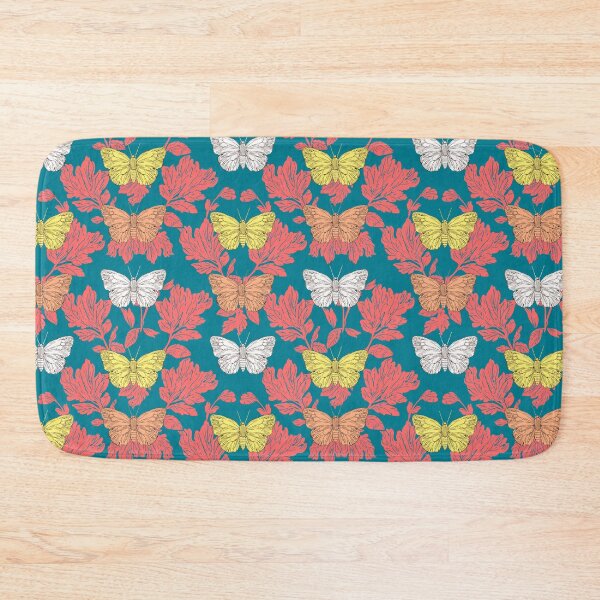 Item preview, Retro Butterfly Botanical Pattern Teal Coral designed and sold by Little Wimbly.