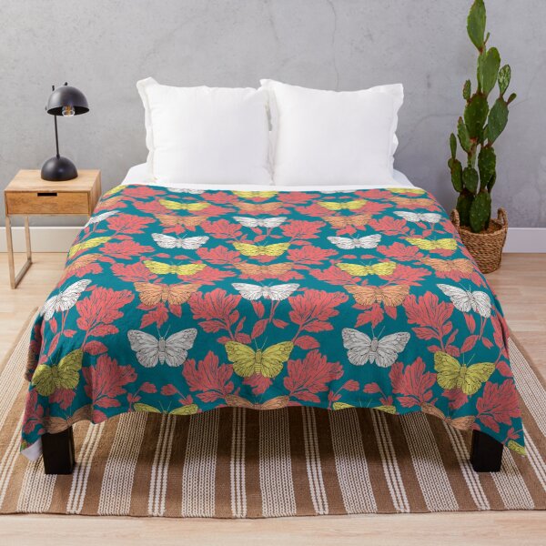 Item preview, Retro Butterfly Botanical Pattern Teal Coral designed and sold by Little Wimbly.