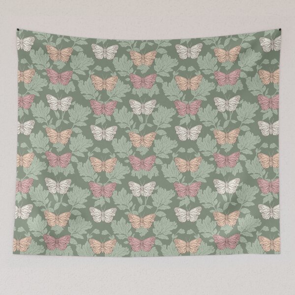 Item preview, Vintage Butterfly Botanical Pattern Sage Green designed and sold by Little Wimbly.