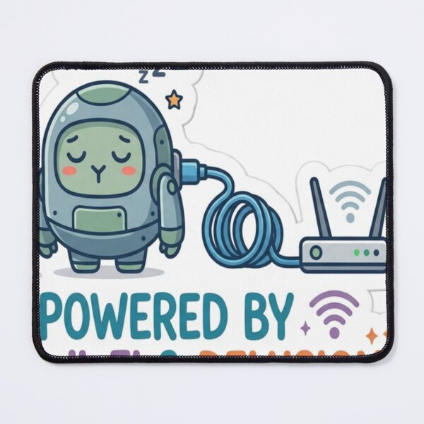 Item preview, Powered by Wi-Fi & Delusion Funny Tech Sticker | Cute Sleeping Robot Meme | Geek Humor Vinyl Sticker  designed and sold by AdityaShop18.