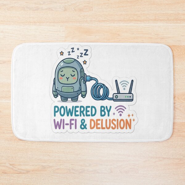 Item preview, Powered by Wi-Fi & Delusion Funny Tech Sticker | Cute Sleeping Robot Meme | Geek Humor Vinyl Sticker  designed and sold by AdityaShop18.