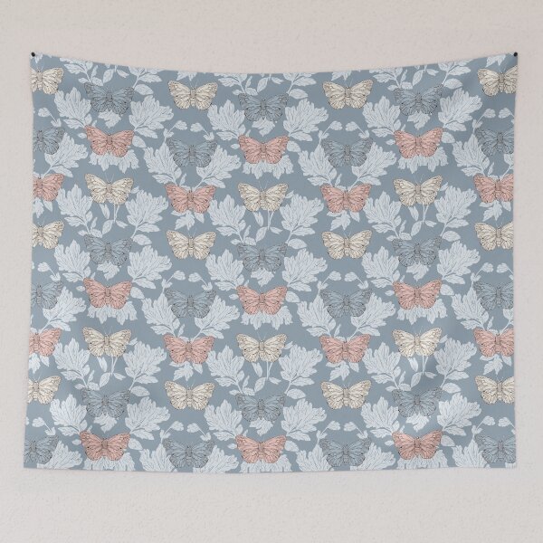 Item preview, Vintage Butterfly Botanical Pattern Dusty Blue designed and sold by Little Wimbly.