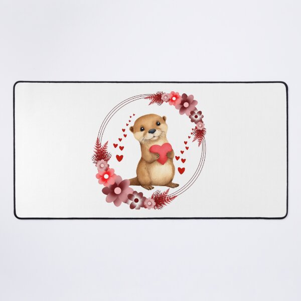 Item preview, Cute Otter with Red Heart and Floral Wreath designed and sold by DidiDesignShop.