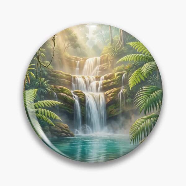 Item preview, Hidden Waterfall Haven | Tropical Rainforest Waterfall Premium Nature Illustration | Jungle Wall Art | Waterfall T-Shirt Design designed and sold by SAJ Design Studio.