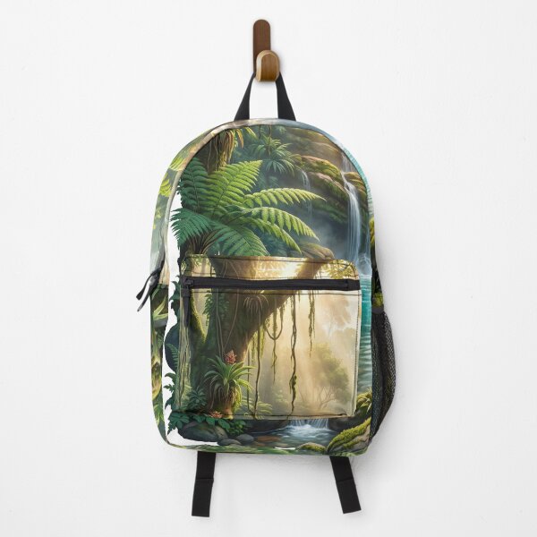 Item preview, Hidden Waterfall Haven | Tropical Rainforest Waterfall Premium Nature Illustration | Jungle Wall Art | Waterfall T-Shirt Design designed and sold by SAJ Design Studio.