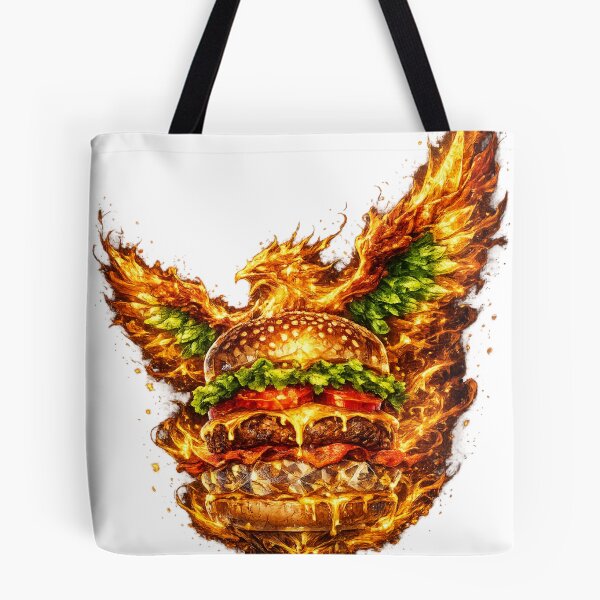 Item preview, Fiery Angel Wings Burger: Phoenix Fire Cheeseburger Dramatic Wings Art designed and sold by irfanshikh.