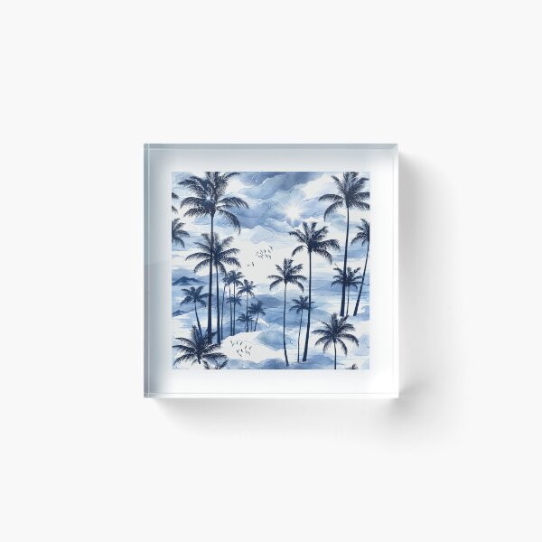 Item preview, Tropical palm silhouettes in watercolor blues designed and sold by Side Quest Co..