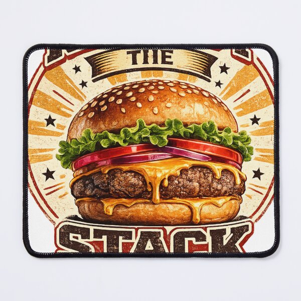 Item preview, Respect The Stack: Retro Vintage Badge Cheeseburger Typography Design designed and sold by irfanshikh.
