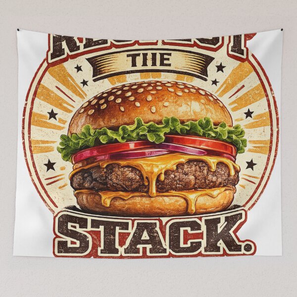 Item preview, Respect The Stack: Retro Vintage Badge Cheeseburger Typography Design designed and sold by irfanshikh.