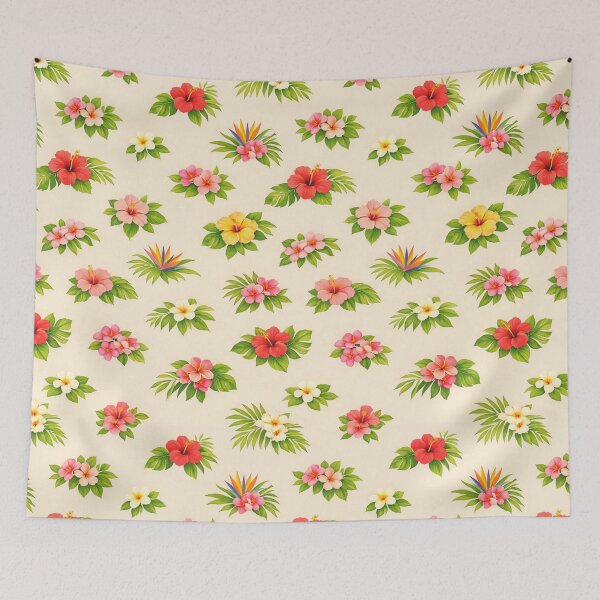 Item preview, Vintage Tropical Hibiscus Pattern - Soft Beach Beige Floral Wallpaper designed and sold by Bela Ambrus.