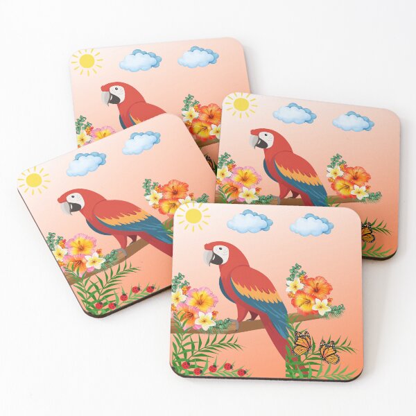 Item preview, Colorful parrot on a branch with flowers designed and sold by DidiDesignShop.