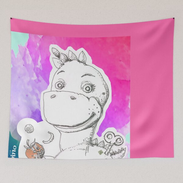 Item preview, Automatic Dino Toy With Fruits (Original Ink Drawing by ACCI) designed and sold by VanyssaGraphics.
