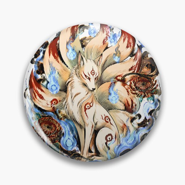 Item preview, White Nine-Tailed Kitsune with Blue Fox Fire | Japanese Yokai Fantasy Art designed and sold by kaxymax.