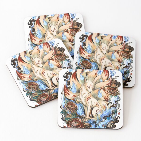 Item preview, White Nine-Tailed Kitsune with Blue Fox Fire | Japanese Yokai Fantasy Art designed and sold by kaxymax.