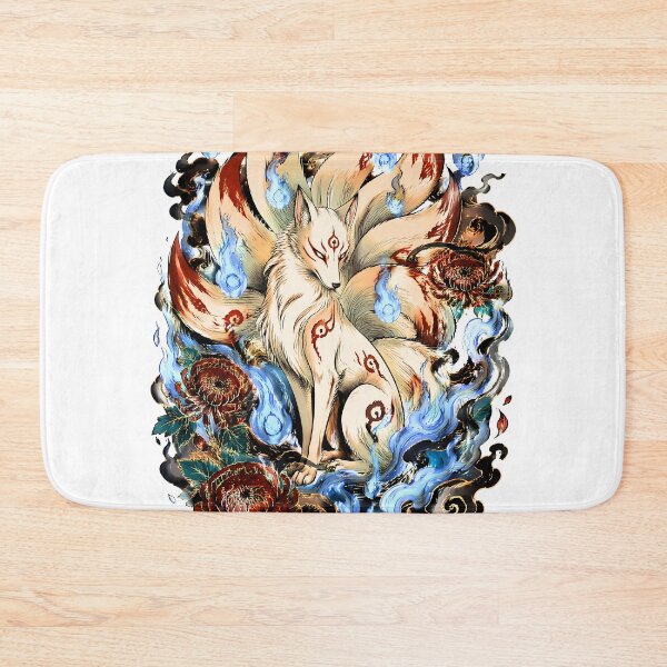 Item preview, White Nine-Tailed Kitsune with Blue Fox Fire | Japanese Yokai Fantasy Art designed and sold by kaxymax.