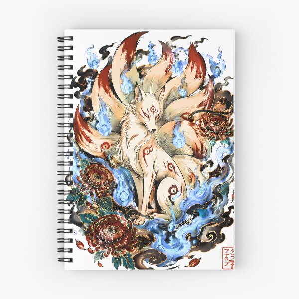 Item preview, White Nine-Tailed Kitsune with Blue Fox Fire | Japanese Yokai Fantasy Art designed and sold by kaxymax.