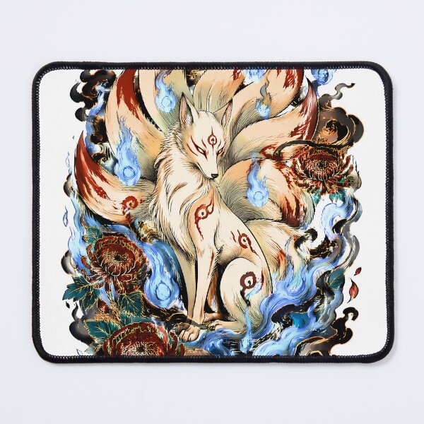 Item preview, White Nine-Tailed Kitsune with Blue Fox Fire | Japanese Yokai Fantasy Art designed and sold by kaxymax.