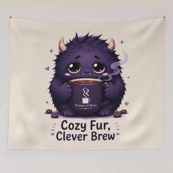 Item preview, Cozy Fur Clever Brew Cute Coffee Monster designed and sold by House of Rein.