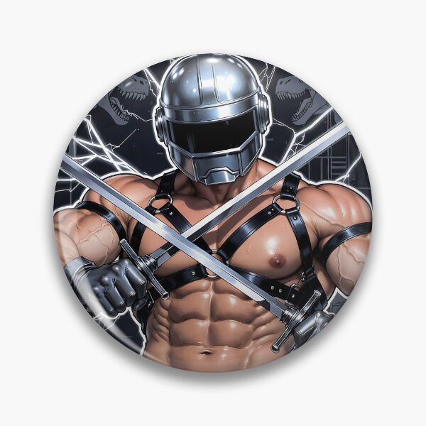 Item preview, Chrome Dino Cyber Knight – Dual Swords, Futuristic Helmet, Muscular Warrior | AI Art designed and sold by ZhivanCrimson.
