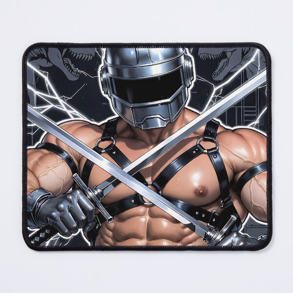Item preview, Chrome Dino Cyber Knight – Dual Swords, Futuristic Helmet, Muscular Warrior | AI Art designed and sold by ZhivanCrimson.