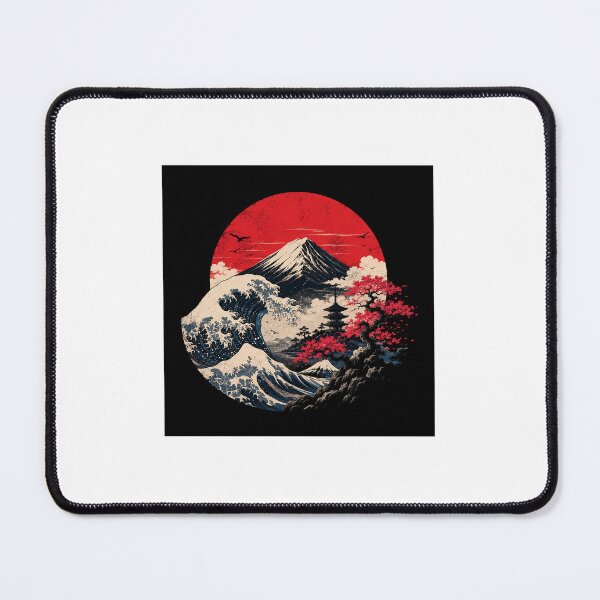 Item preview, Japanese Wave & Mountain Sunset | Vintage Ukiyo-e Inspired Graphic designed and sold by Ak-art-shop.