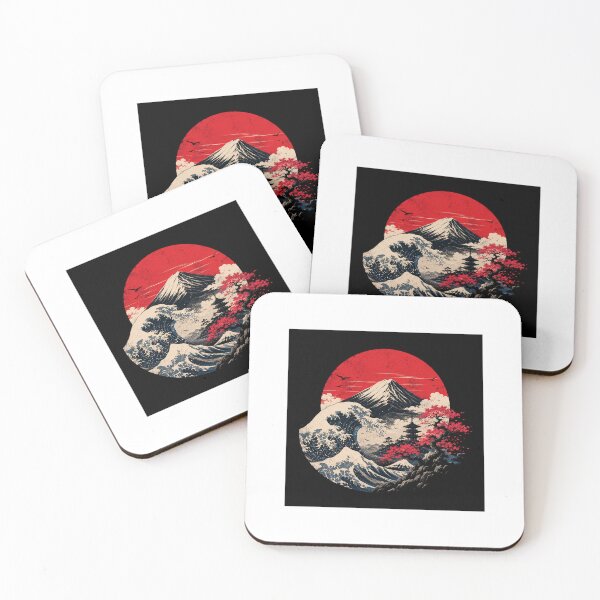 Item preview, Japanese Wave & Mountain Sunset | Vintage Ukiyo-e Inspired Graphic designed and sold by Ak-art-shop.