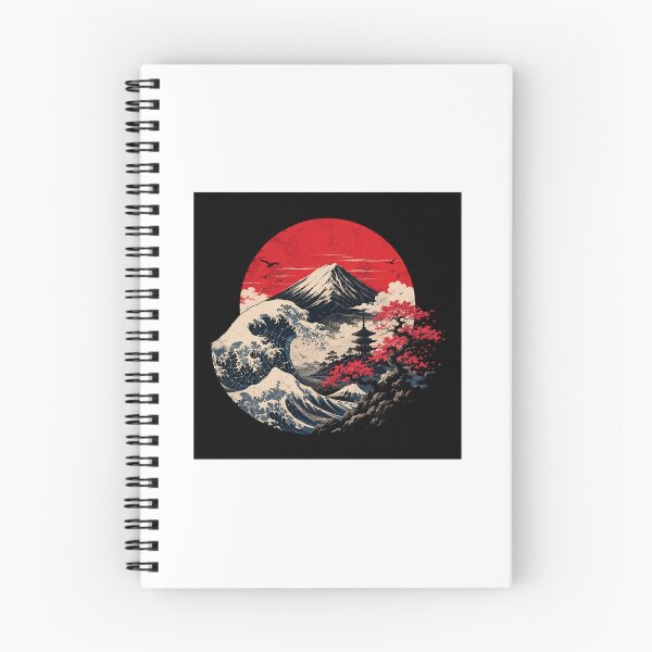 Item preview, Japanese Wave & Mountain Sunset | Vintage Ukiyo-e Inspired Graphic designed and sold by Ak-art-shop.