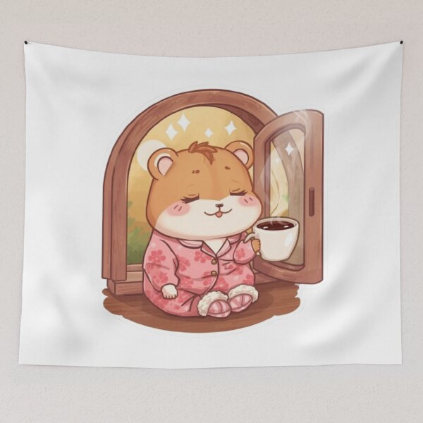 Item preview, Sleepy Hamster with Morning Coffee | Cute Kawaii Café Sticker designed and sold by Stylestickers55.