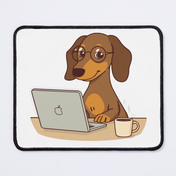 Item preview, Dachshund Remote Work Cartoon Illustration designed and sold by HappyDoodle11.
