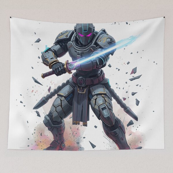 Item preview, Mecha Warrior Cyberpunk Battle Neon Combat Manga Art Shirt designed and sold by The Fine Print by BassAddict.