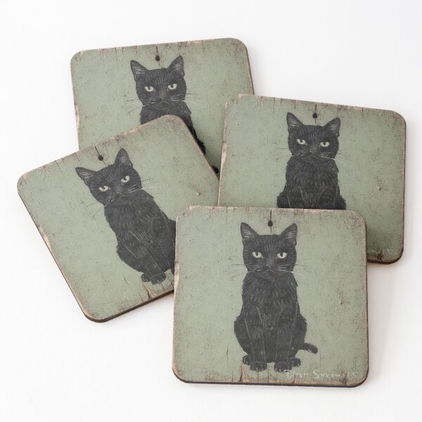 Item preview, Very Serious Black Cat Folk Portrait designed and sold by PictorialWhimsy.