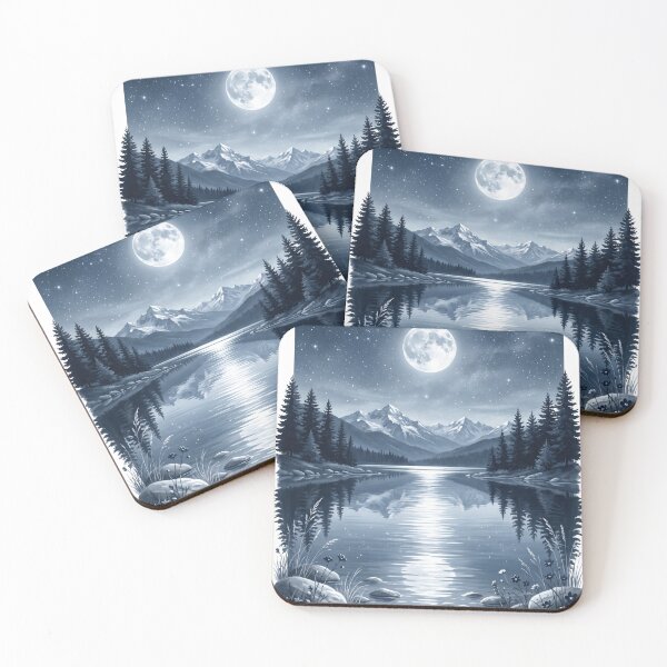 Item preview, Moonlit Lake Serenity | Full Moon Alpine Lake Premium Nature Illustration | Night Landscape Wall Art | Lake T-Shirt Design designed and sold by SAJ Design Studio.