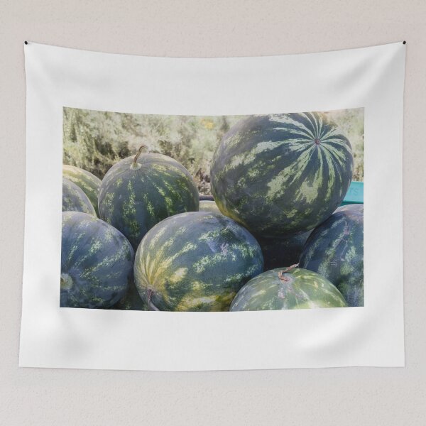 Item preview, Ripe Watermelons Piled at Farm Stand Fresh Summer Melons Harvested Fruit Market Display designed and sold by Nmallia.