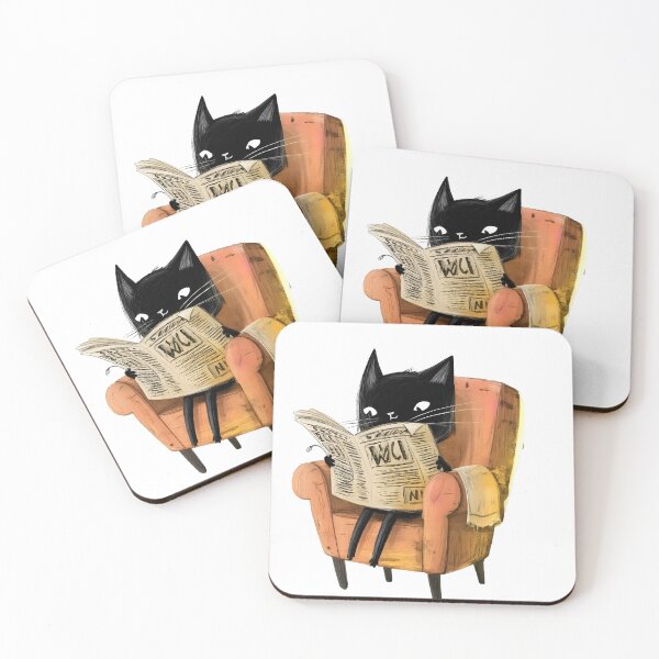 Item preview, Cozy Intellectual Noir Cat Reading Daily News designed and sold by canvahub.