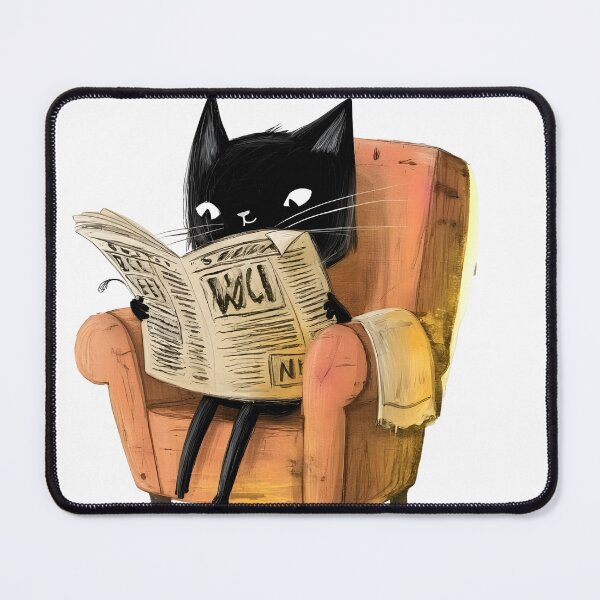 Item preview, Cozy Intellectual Noir Cat Reading Daily News designed and sold by canvahub.