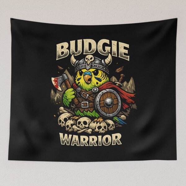 Item preview, Budgie Warrior - Viking Bird Cartoon designed and sold by SidTastic .
