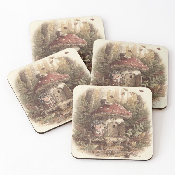 Item preview, Hedgehog Folk Sweeping the Toadstool Porch designed and sold by PictorialWhimsy.