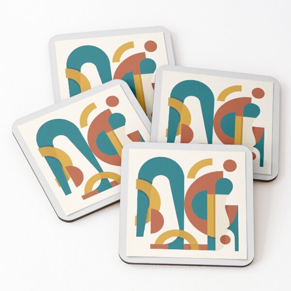 Item preview, Mid-Century Modern Abstract Geometric Shapes - Teal & Terracotta designed and sold by OddlySticky.