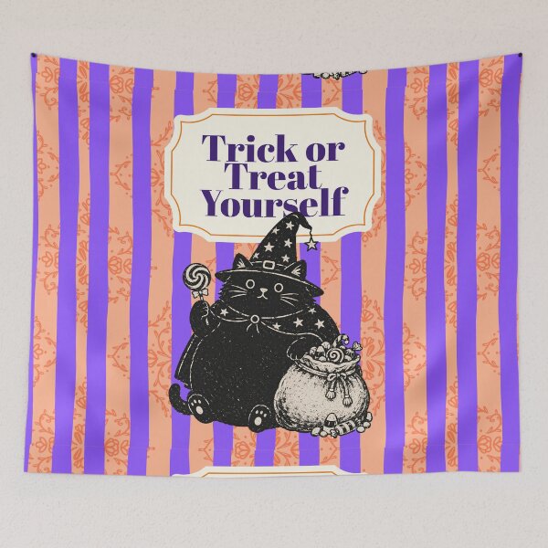Item preview, Trick or Treat Yourself Halloween Cat Design | Cute Witch Cat Retro Halloween Art designed and sold by vitag.