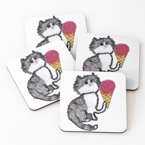 Item preview, Cute Fluffy Cat Holding Giant Pink Ice Cream Cone designed and sold by MagicYana.