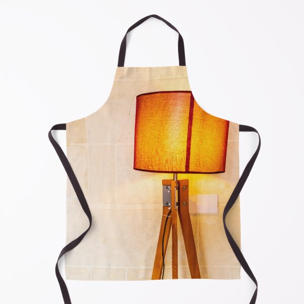 Item preview, Warm Wooden Tripod Floor Lamp With Orange Lampshade Against Stone Wall For Cozy Interior designed and sold by Nmallia.