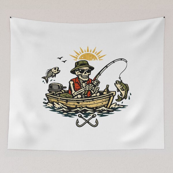 Item preview, Skeleton Fisherman Funny Vintage Tattoo Style Fishing Humor Outdoor designed and sold by Artycom.