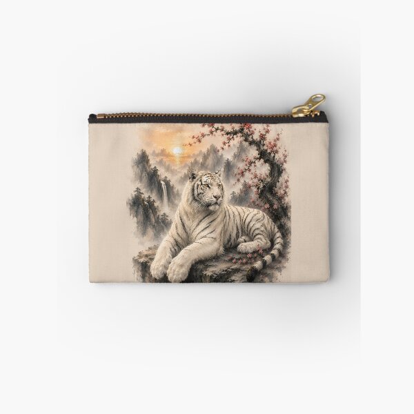 Item preview, White Tiger under Plum Blossoms | Oriental Watercolor Landscape Wildlife Art designed and sold by ManJiangHong.