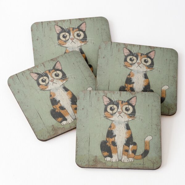 Item preview, Startled Calico Cat Folk Portrait designed and sold by PictorialWhimsy.